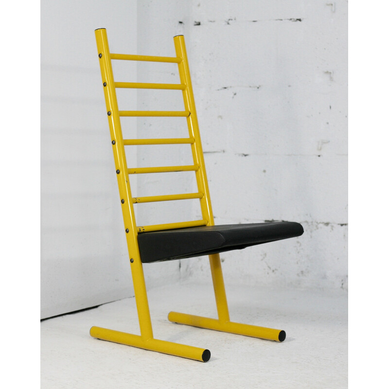 Vintage adjustable chair in yellow lacquered steel, Italy 1980s