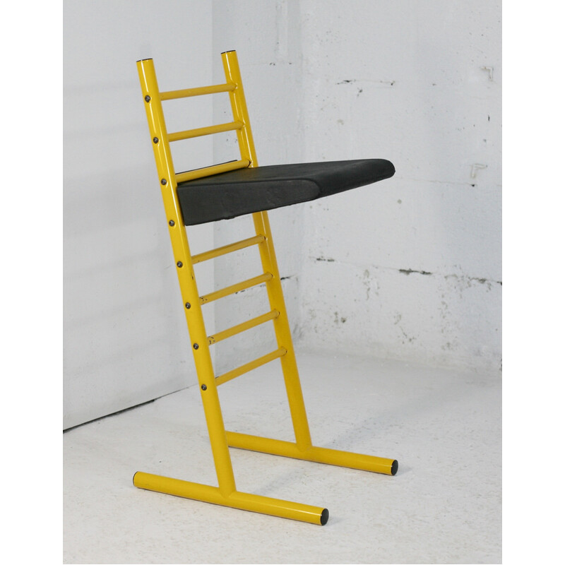 Vintage adjustable chair in yellow lacquered steel, Italy 1980s