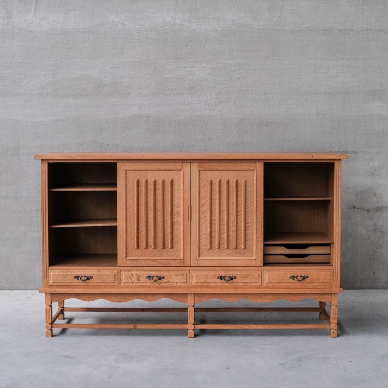 Vintage eikenhouten highboard met vleugeldeuren, Denemarken 1960