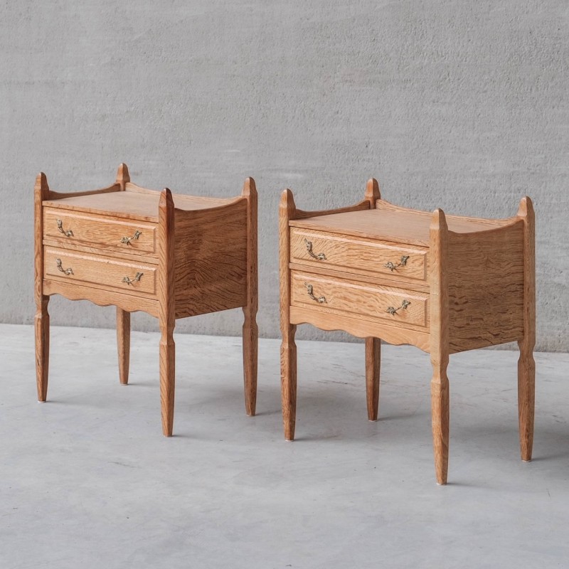 Pair of vintage oak and brass night stands, Denmark 1960s