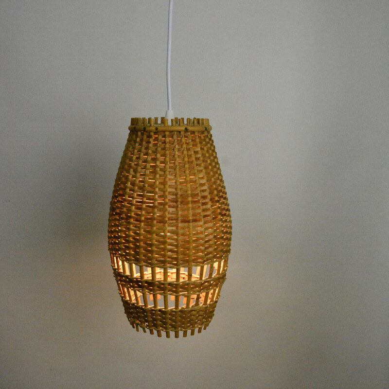Vintage wicker and plastic pendant lamp, Denmark 1960s