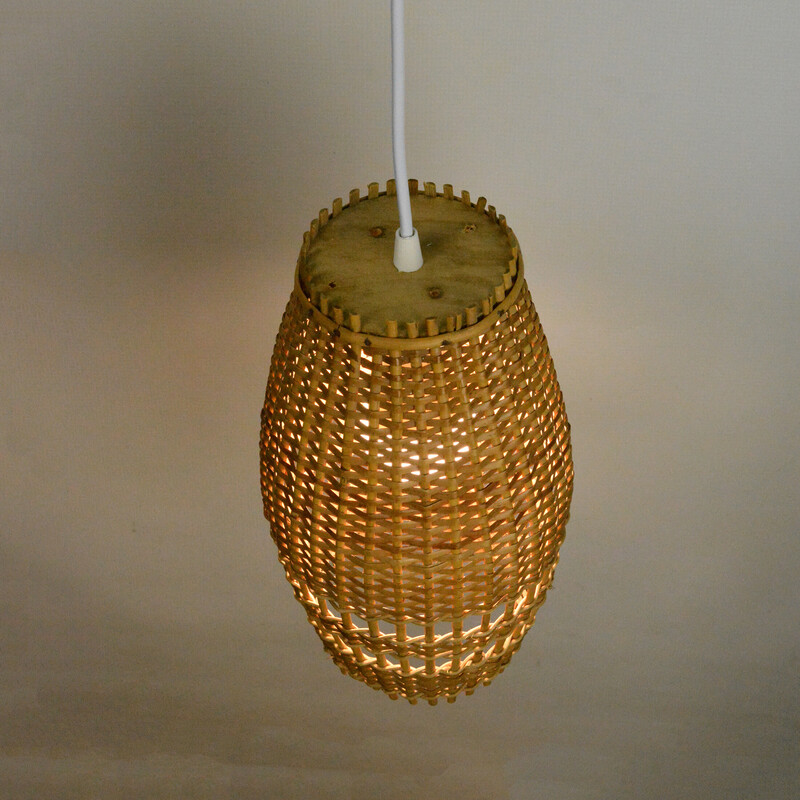 Vintage wicker and plastic pendant lamp, Denmark 1960s