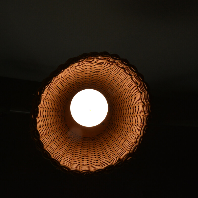 Vintage wicker and plastic pendant lamp, Denmark 1960s