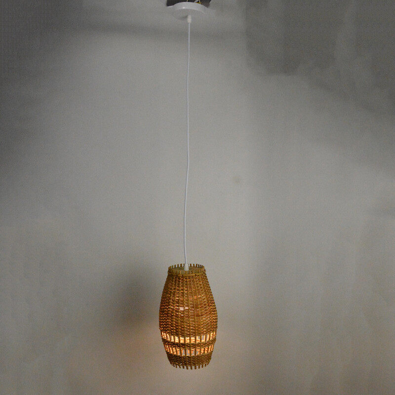 Vintage wicker and plastic pendant lamp, Denmark 1960s