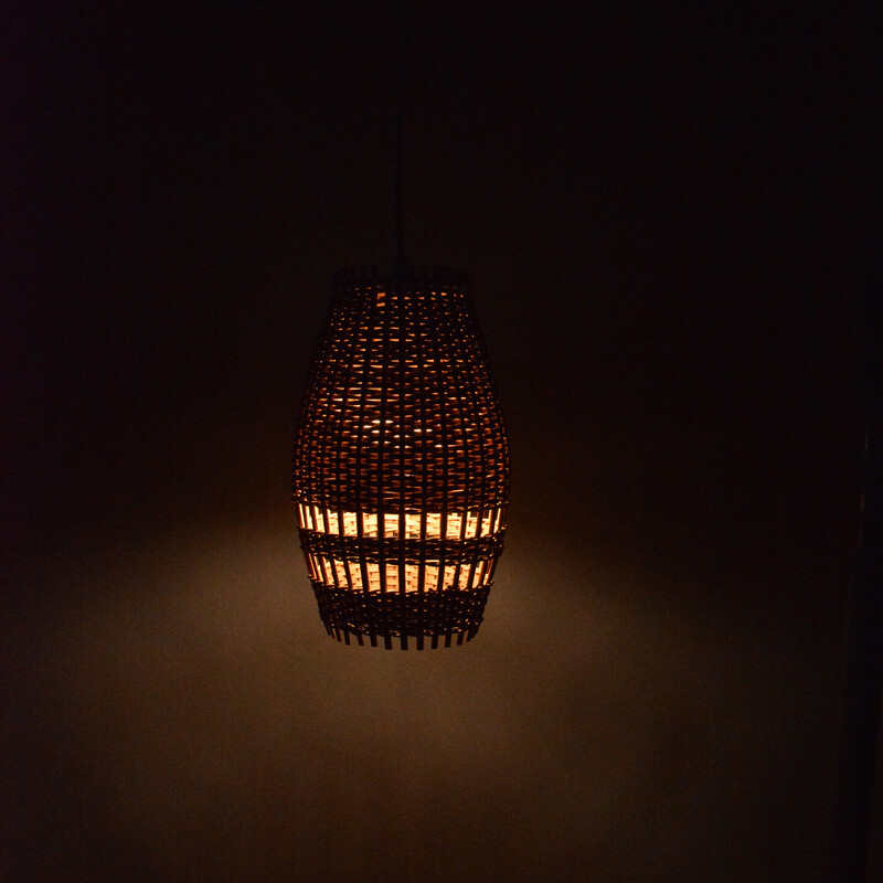 Vintage wicker and plastic pendant lamp, Denmark 1960s