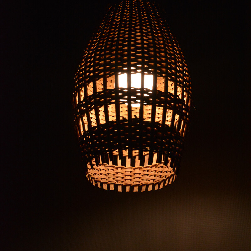 Vintage wicker and plastic pendant lamp, Denmark 1960s