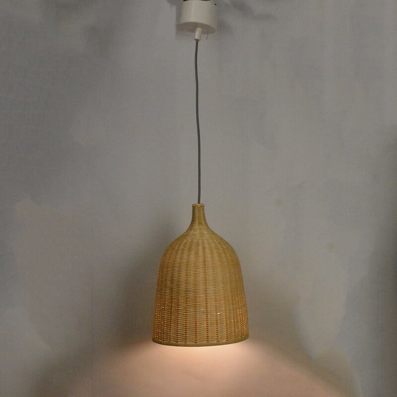 Vintage wicker and steel pendant lamp, Denmark 1970s