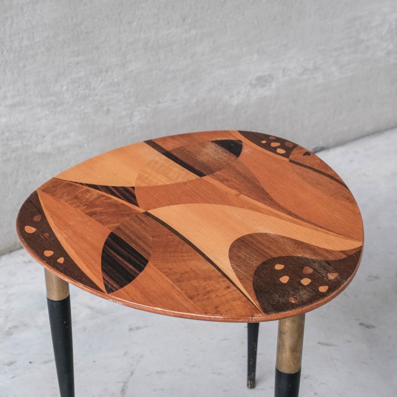 Vintage specimen wood and brass side table for Bodafors, Sweden 1960s