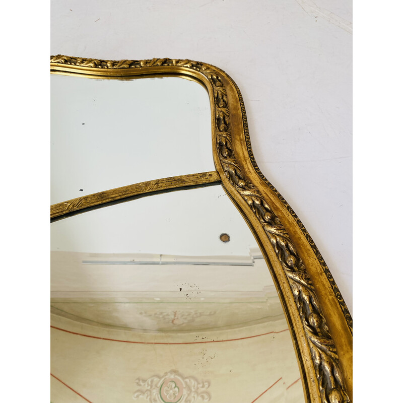 Espejo rectangular vintage de pan de oro con marco de madera