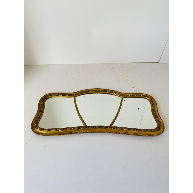 Vintage rectangular gold leaf mirror with wooden frame