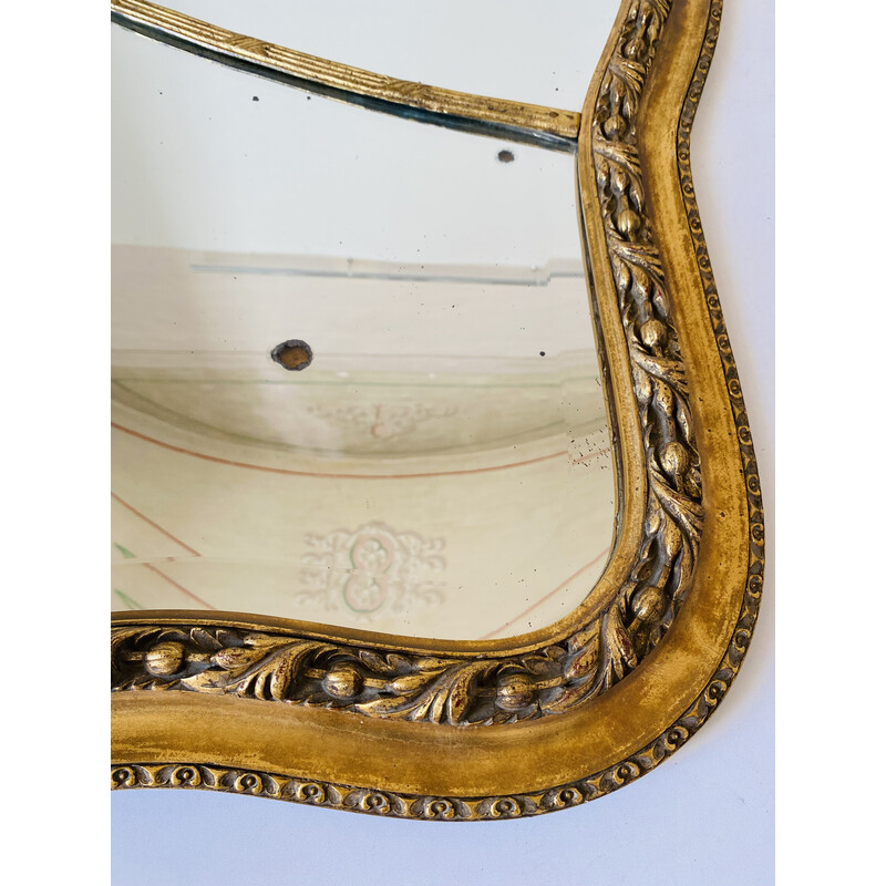 Miroir vintage rectangulaire à feuille d'or avec cadre en bois