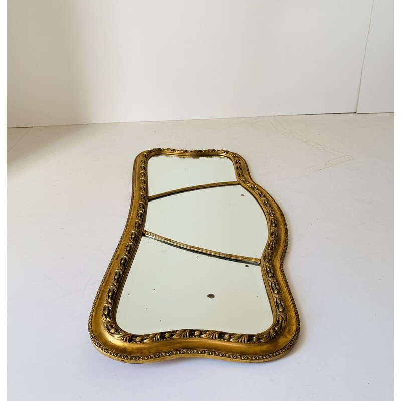 Espelho rectangular de folha de ouro Vintage com moldura de madeira