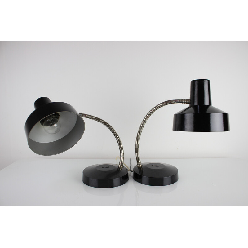 Pair of vintage black bakelite adjustable table lamps, Czechoslovakia 1960