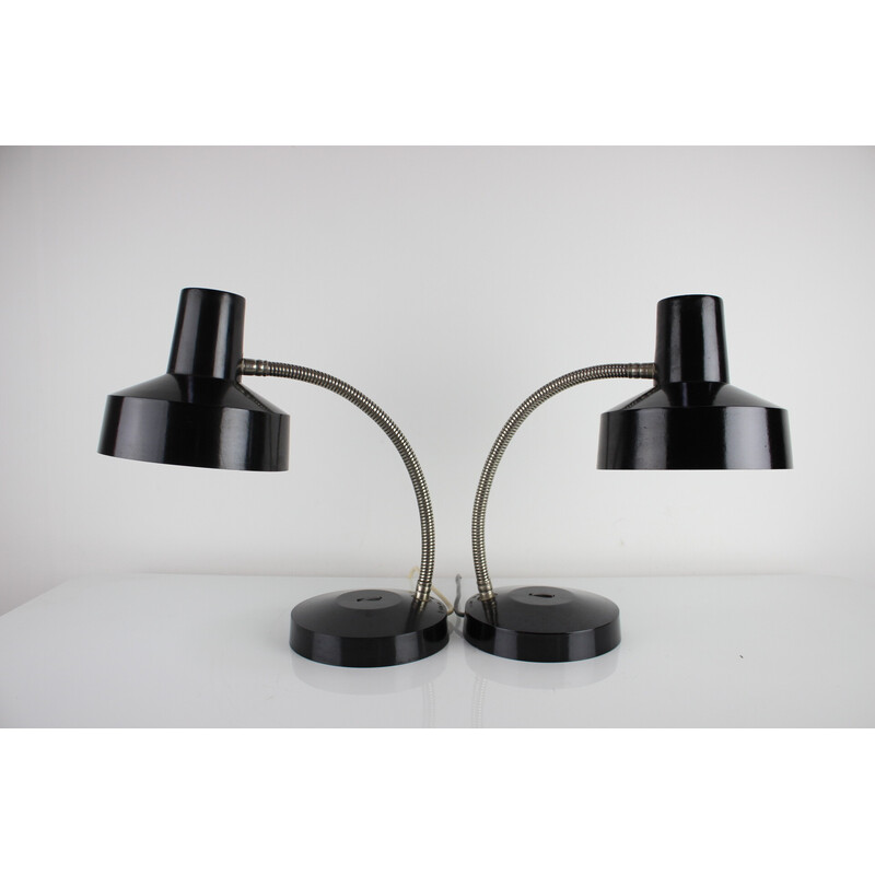 Pair of vintage black bakelite adjustable table lamps, Czechoslovakia 1960