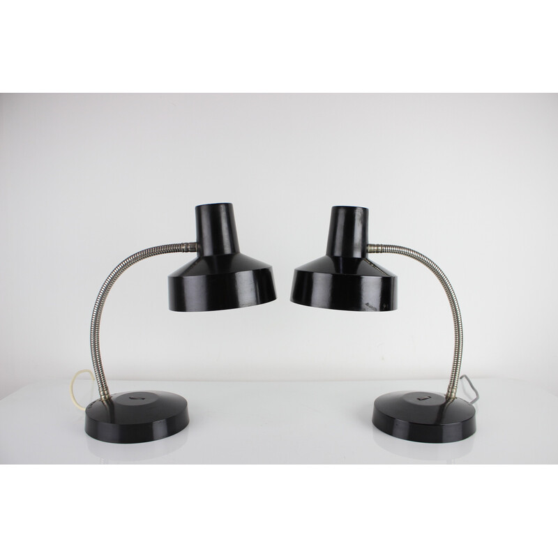 Pair of vintage black bakelite adjustable table lamps, Czechoslovakia 1960