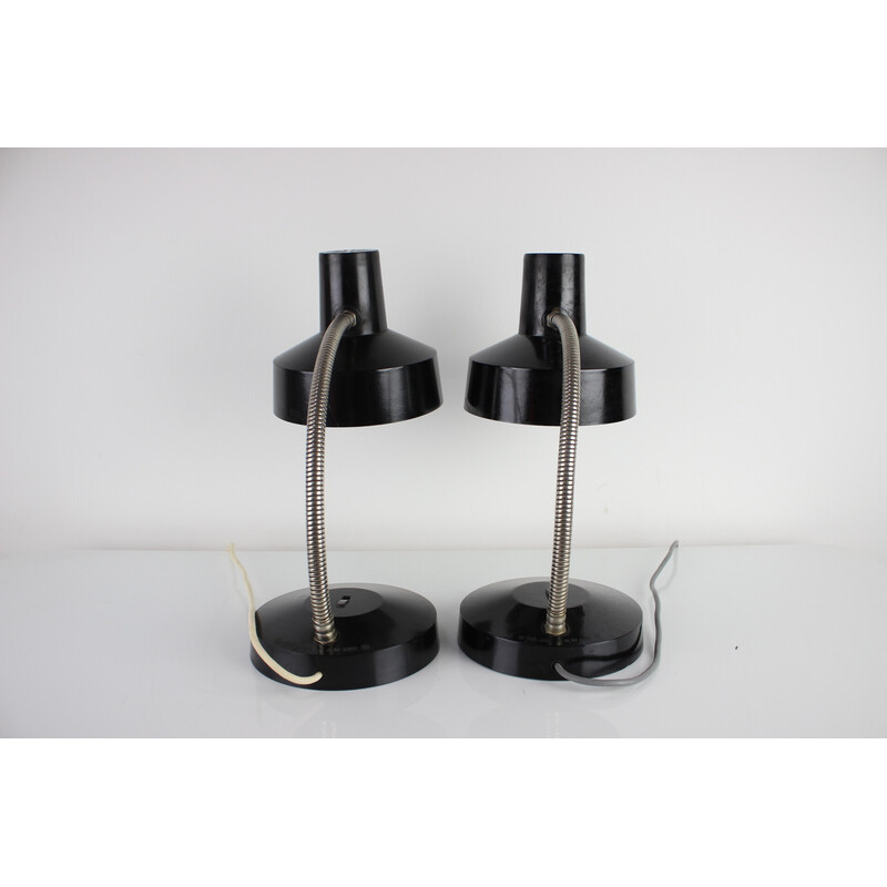 Pair of vintage black bakelite adjustable table lamps, Czechoslovakia 1960
