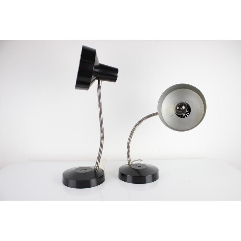 Pair of vintage black bakelite adjustable table lamps, Czechoslovakia 1960