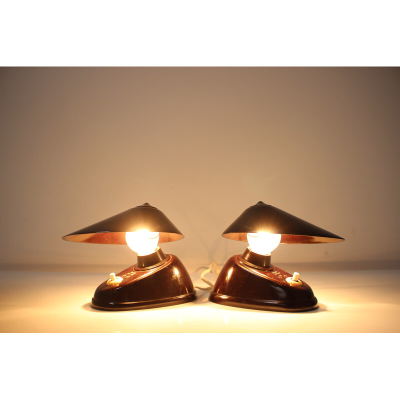 Pair of vintage black bakelite table lamps, Czechoslovakia 1960s