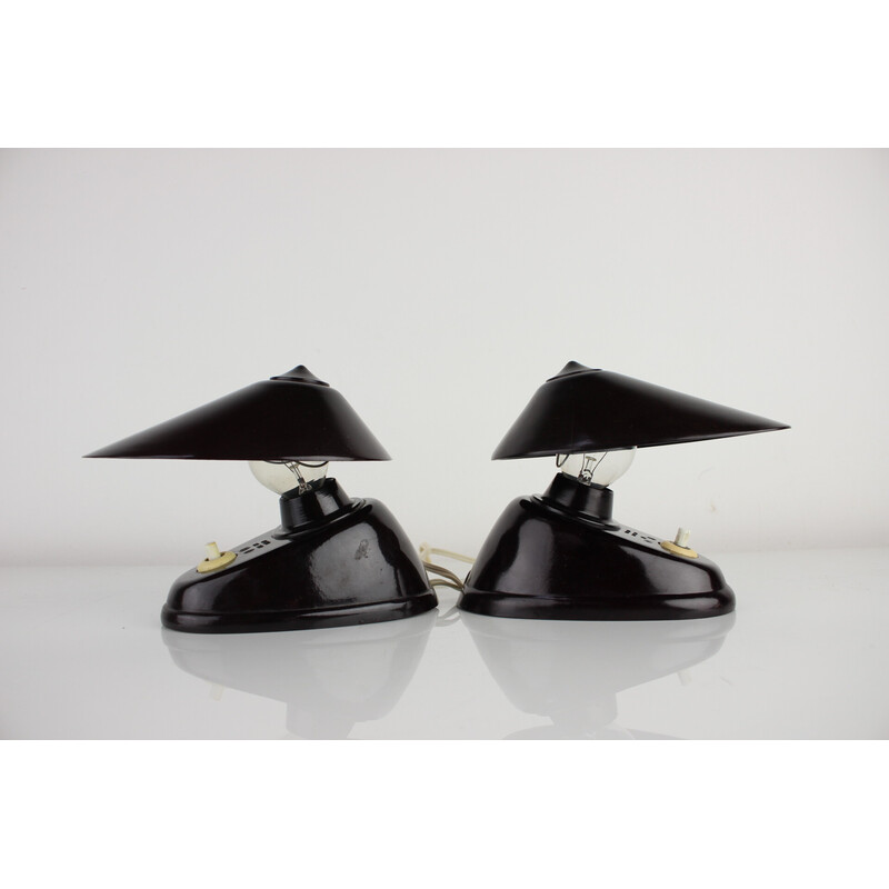 Pair of vintage black bakelite table lamps, Czechoslovakia 1960s