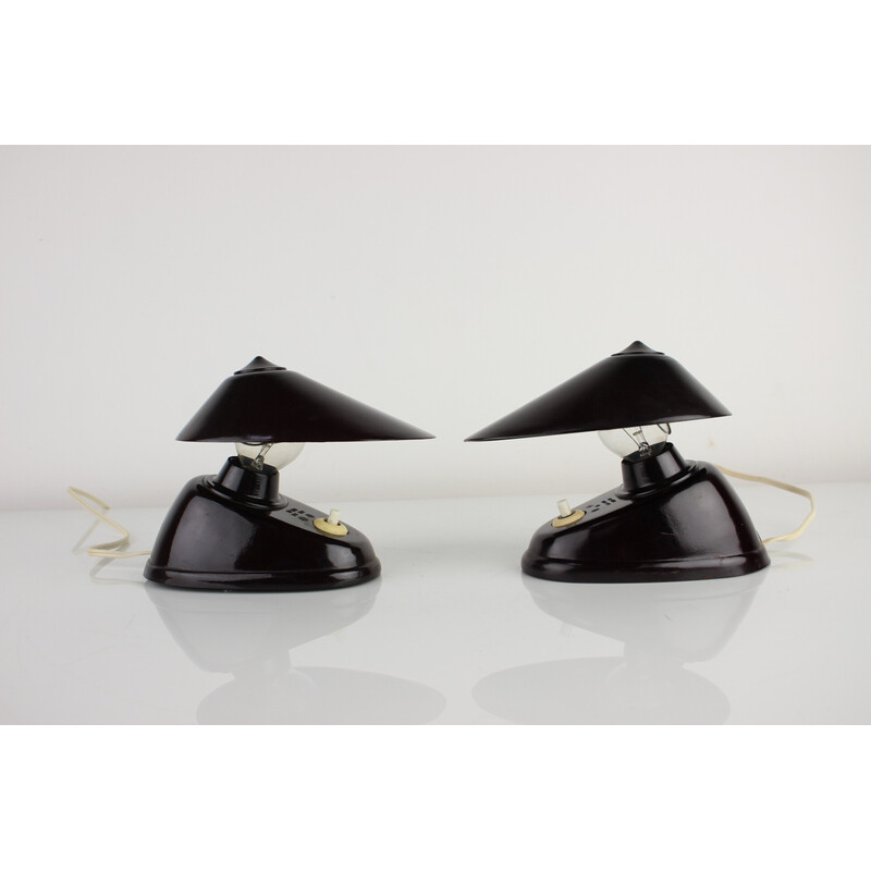 Pair of vintage black bakelite table lamps, Czechoslovakia 1960s