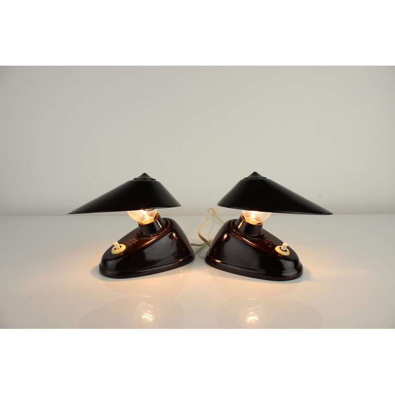 Pair of vintage black bakelite table lamps, Czechoslovakia 1960s