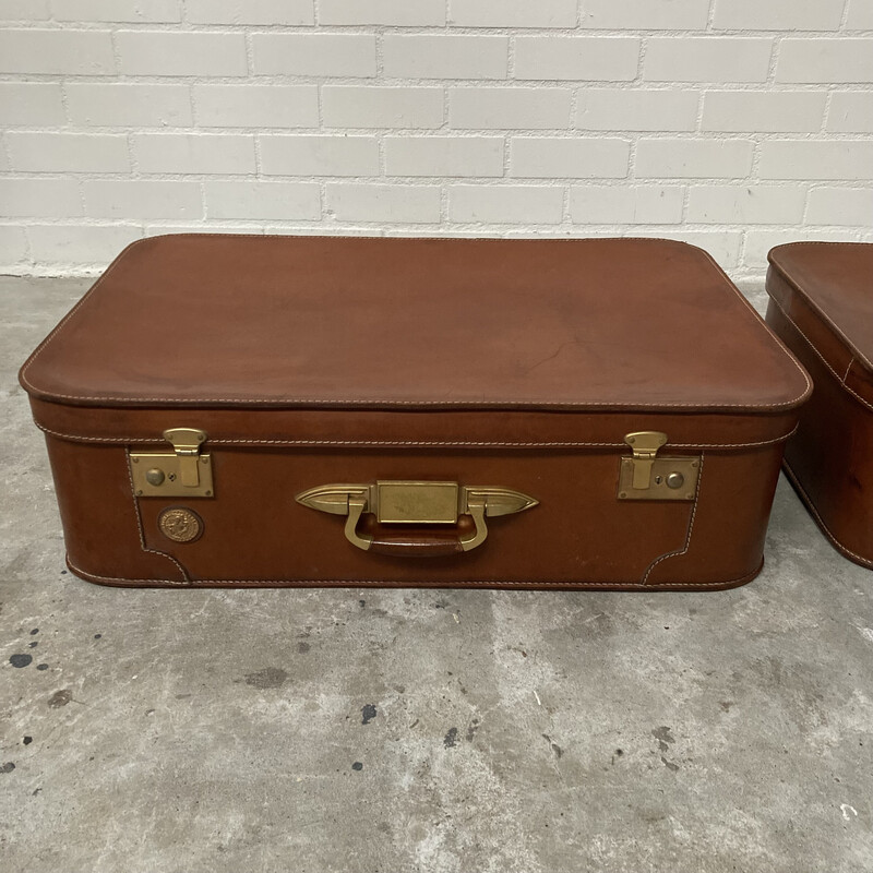 Pair of vintage leather suitcases, Switserland