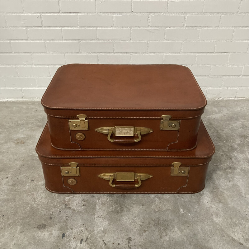 Pair of vintage leather suitcases, Switserland