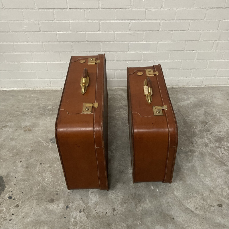 Pair of vintage leather suitcases, Switserland