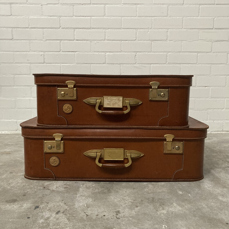 Pair of vintage leather suitcases, Switserland
