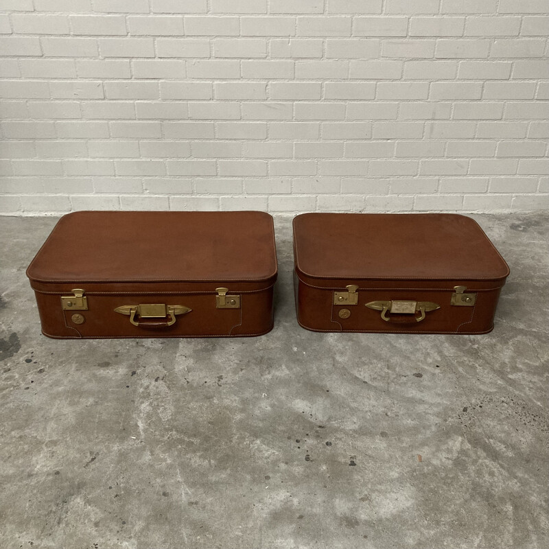 Coppia di valigie vintage in pelle, Switserland