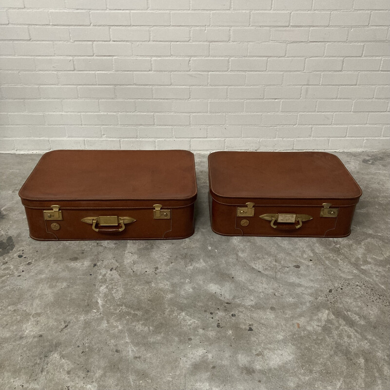 Pair of vintage leather suitcases, Switserland