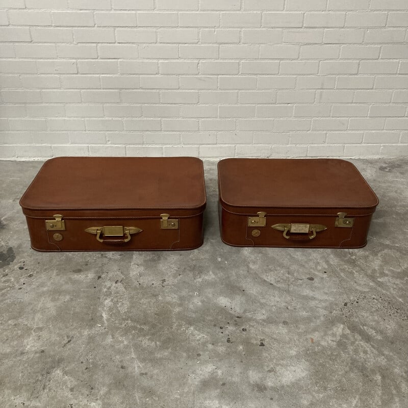 Paire de valises vintage en cuir, Suisse