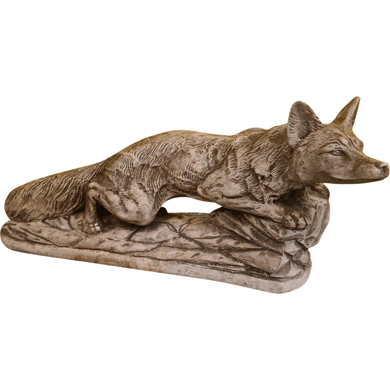 Estatua francesa de yeso Art Deco de época de un zorro