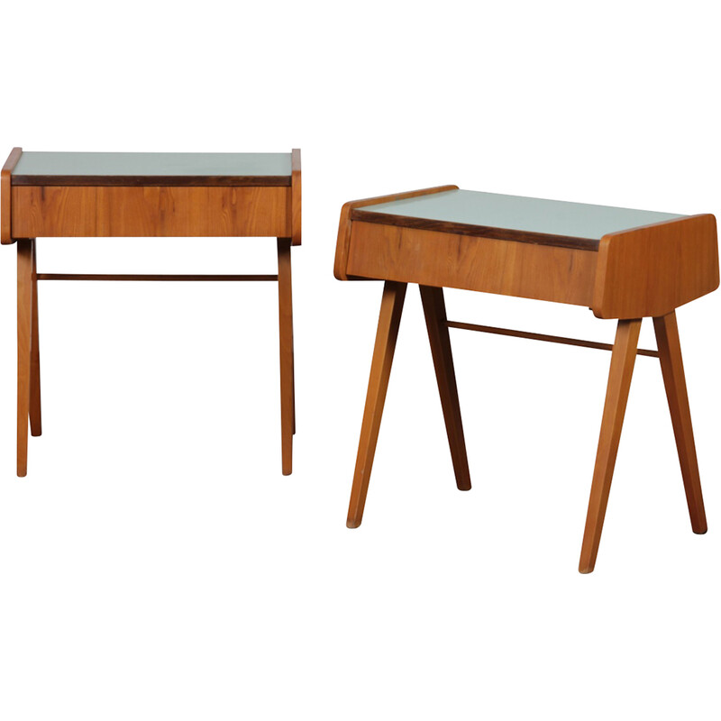 Paire de tables de nuit vintage en bois et formica, 1970