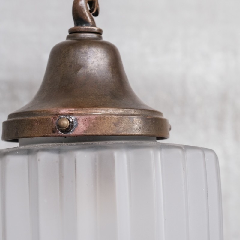 Vintage brass and glass pendant lamp, France 1930s