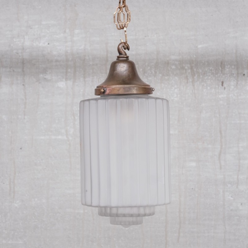 Vintage brass and glass pendant lamp, France 1930s