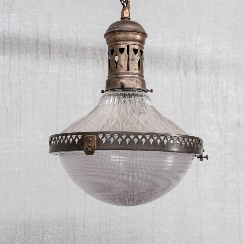 Vintage brass and glass pendant lamp, France 1930s