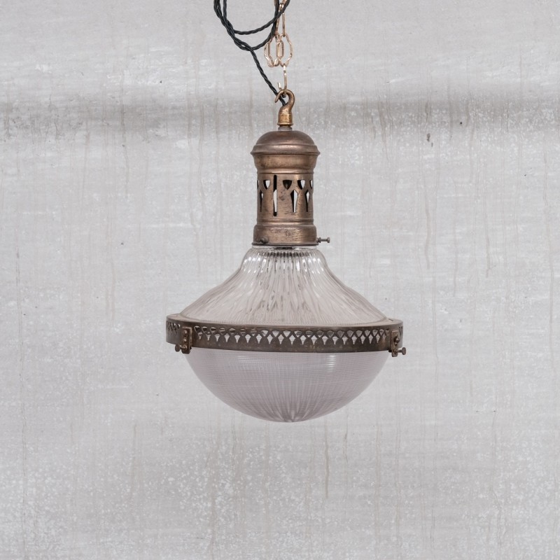 Vintage brass and glass pendant lamp, France 1930s