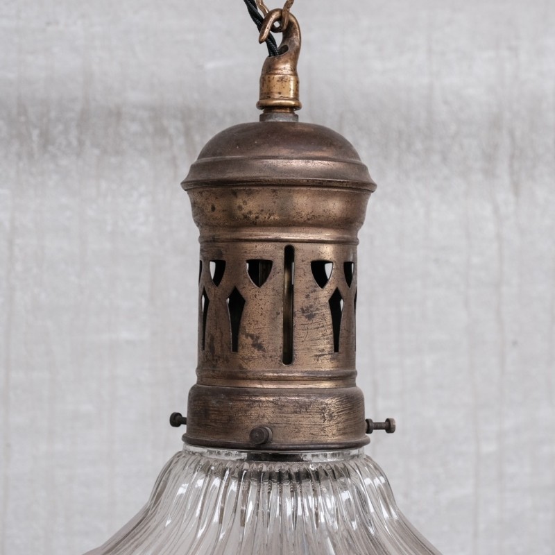 Lámpara colgante vintage de latón y cristal, Francia años 30