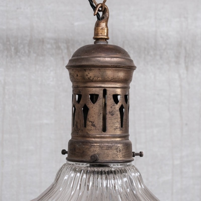 Vintage hanglamp van messing en glas, Frankrijk 1930