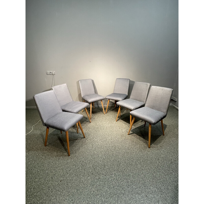 Set of 6 vintage wood and beechwood chairs, 1960s