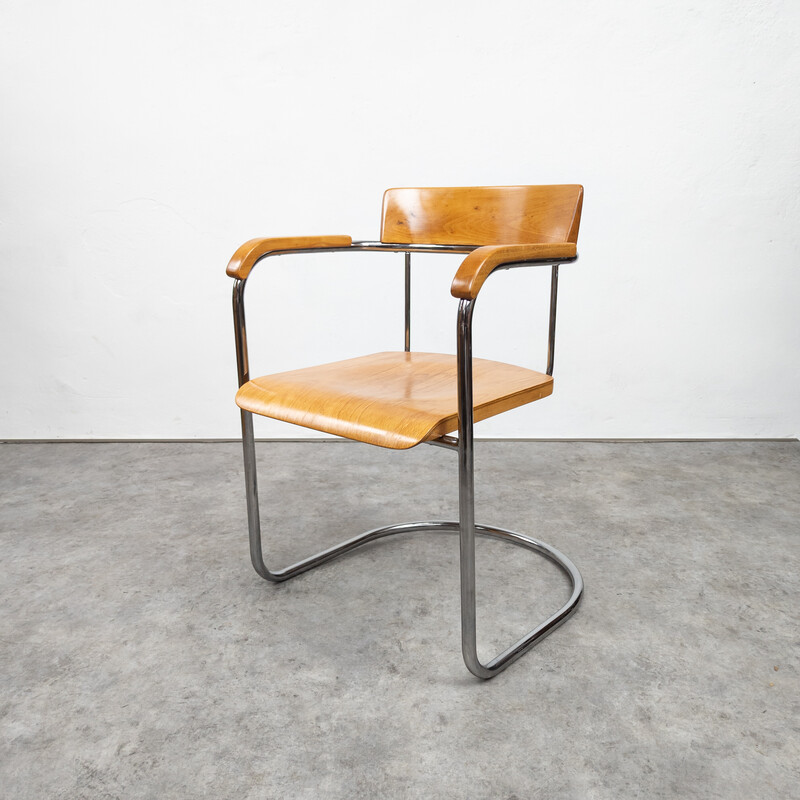 Vintage Bauhaus armchair in tubular steel by Petr Vichr for Vichr, Czechoslovakia 1930s