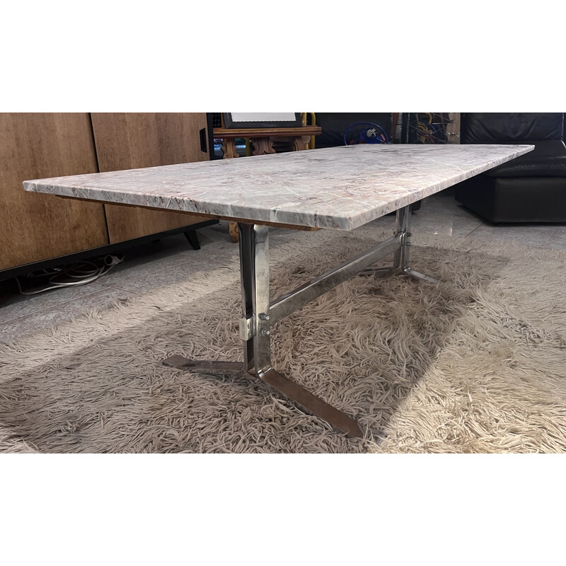 Vintage coffee table in marble and chromed metal, Italy 1970s