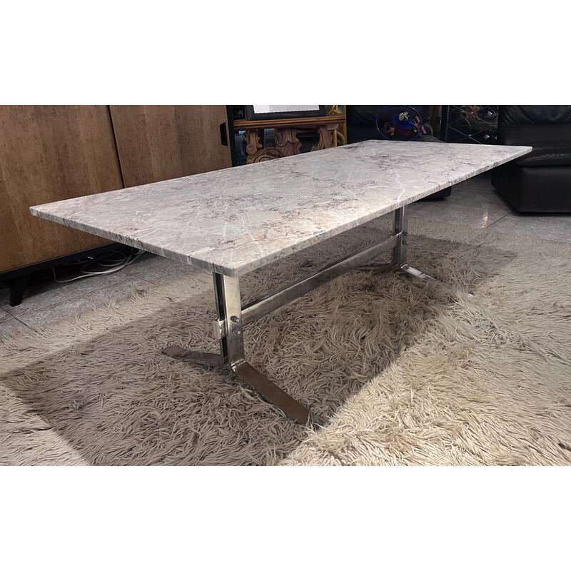 Vintage coffee table in marble and chromed metal, Italy 1970s