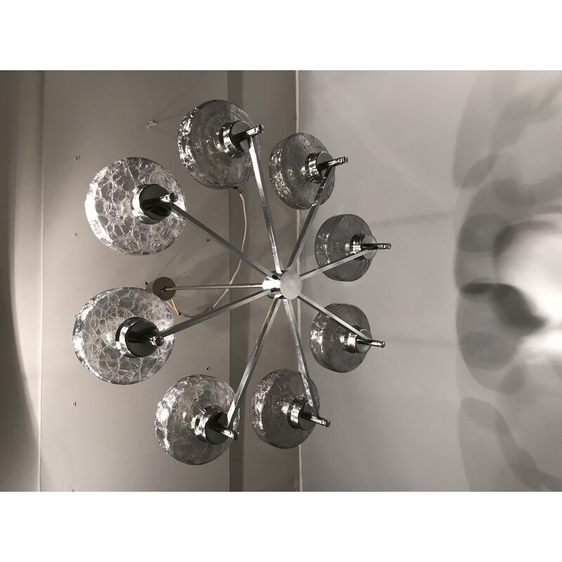 Vintage chrome and glass chandelier, 1960s