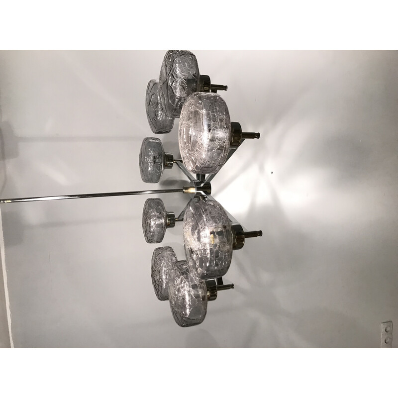 Araña vintage de cromo y cristal, años 60