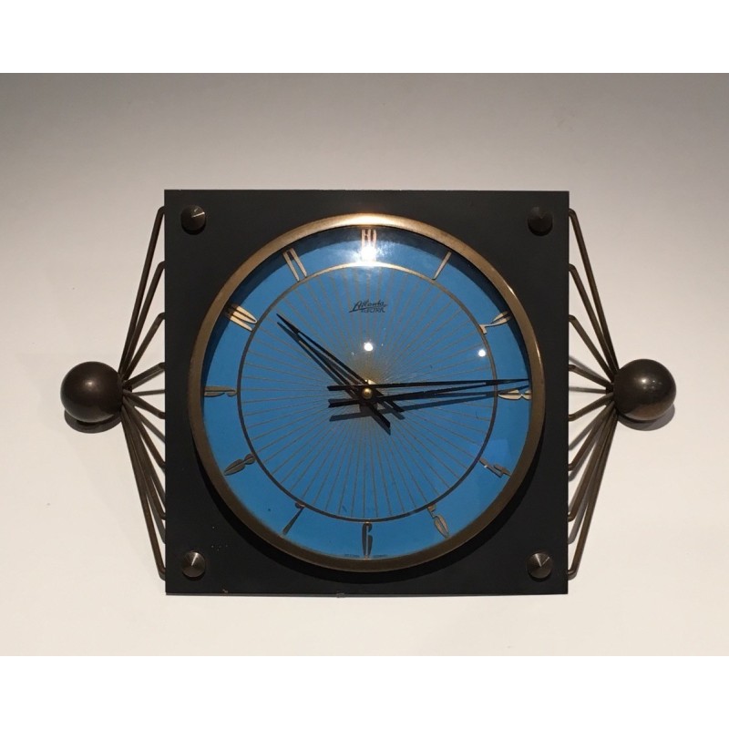 Vintage clock in lacquered metal, glass and brass, 1950s