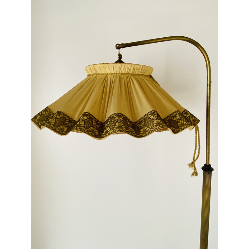 Vintage Stehlampe aus Messing und Stoff, Italien 1940er