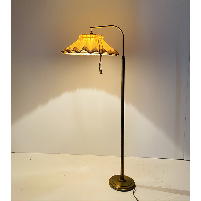 Vintage floor lamp in brass and fabric, Italy 1940s