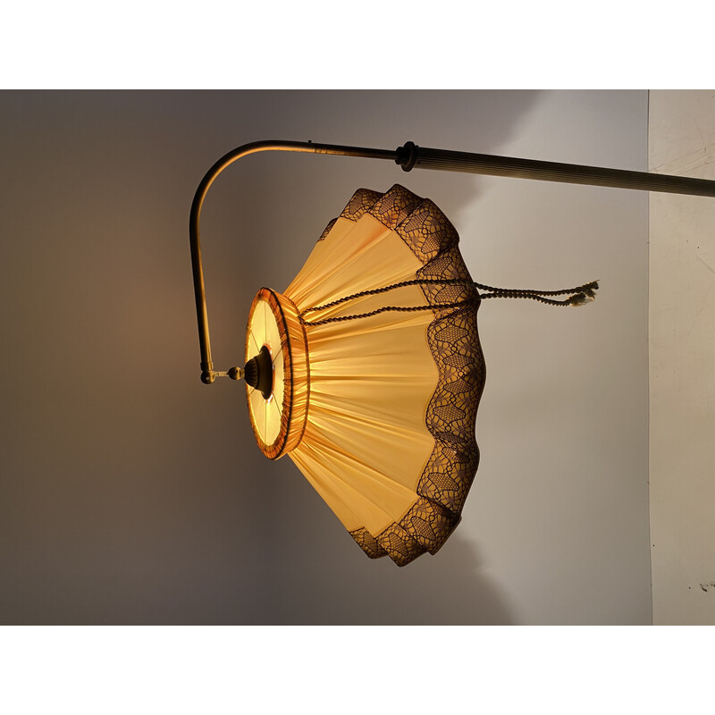 Lámpara de pie vintage de latón y tela, Italia años 40